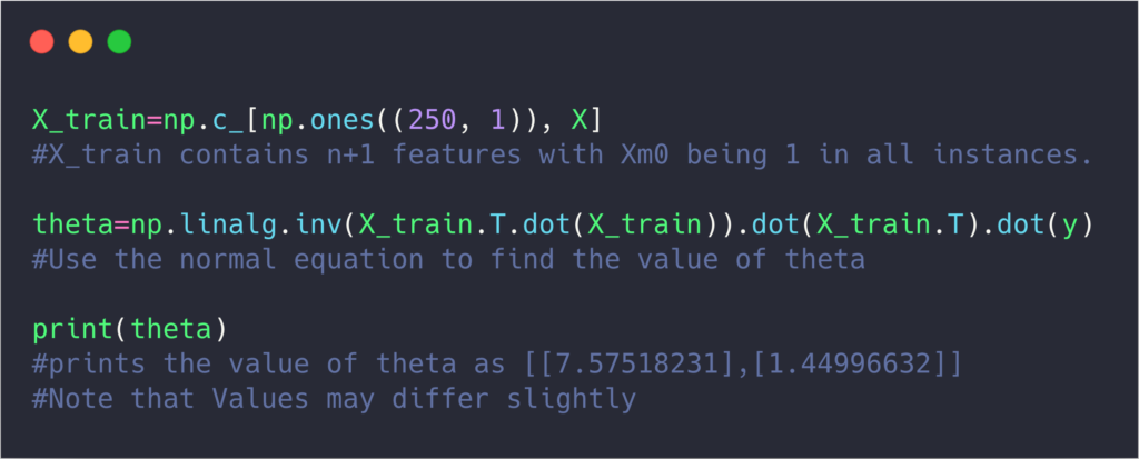 Finding the value of theta vector- Linear Regression using Numpy.