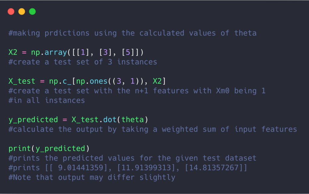 Predicting output by calculating weighted sum Linear Regression using Numpy