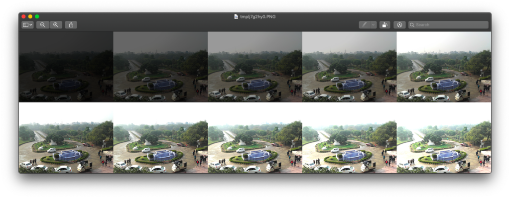 Comparing images for various levels of Brightness enhancement using Pillow ImageEnhance module.