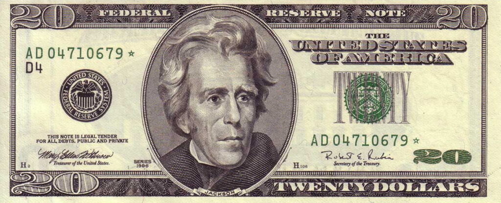 A modern day United States $20 bill